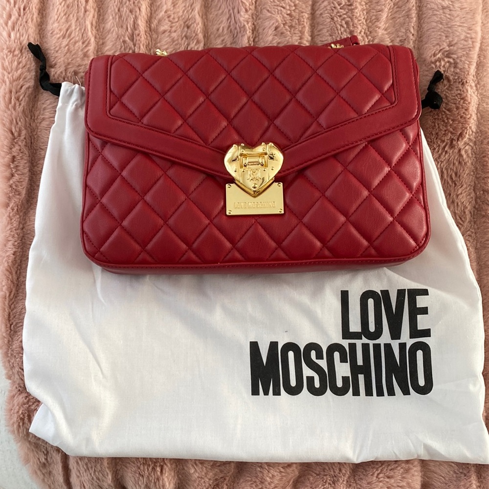 Love Moschino red leather quilted bag, never used!